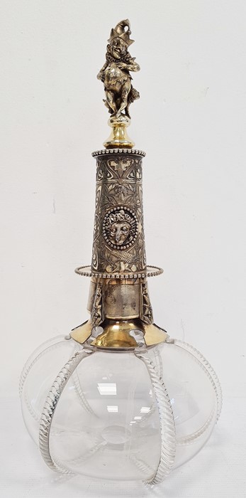 Victorian silver-gilt and glass Punch wine decanter by John Hunt and Robert Roskell, the stopper