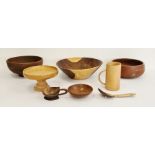 Box of assorted treen items to include bowls, tazzas, etc