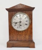 20th century oak mantel RAF officers' mess clock with Roman numerals to the dial, fusee movement