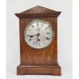 20th century oak mantel RAF officers' mess clock with Roman numerals to the dial, fusee movement