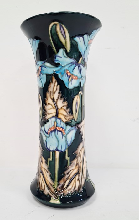 Moorcroft vase ‘Blue Rhapsody’ pattern, black ground with blue poppies with white leaves, signed ‘ - Image 3 of 6