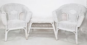 Painted wicker two-seater sofa, two armchairs and a coffee table (4)