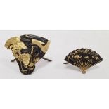 Japanese bronze and gilt metal menu holder, fan-pattern and embossed with crane and water lilies,