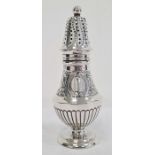 Victorian Irish silver muffineer having domed pierced lid with ball finial, baluster body, floral