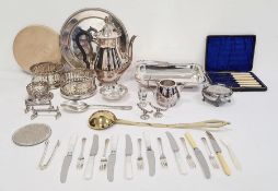 Box of assorted electroplated and other metalware to include serving spoon, wine coasters, coffee