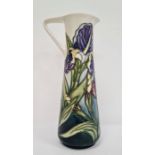 Moorcroft pottery ewer, tall and tapered with angular handle, bearded iris decoration, numbered