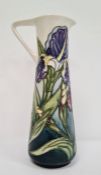 Moorcroft pottery ewer, tall and tapered with angular handle, bearded iris decoration, numbered