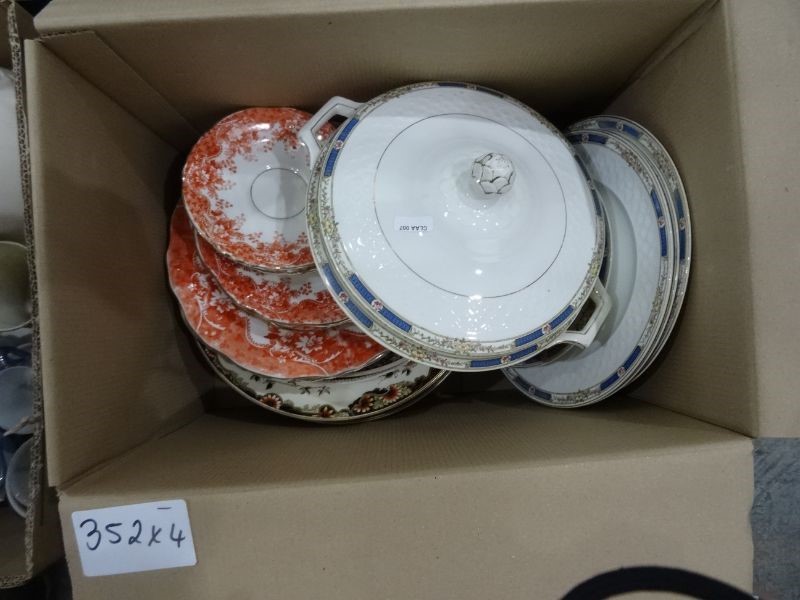 Four boxes of assorted miscellaneous chinaware to include three-tier porcelain cake stand, - Image 6 of 6