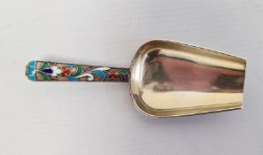 Moscow silver gilt and enamel Russian caddy spoon, indistinct marks circa 1889-1908