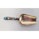 Moscow silver gilt and enamel Russian caddy spoon, indistinct marks circa 1889-1908