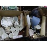Two boxes mixed china, glassware and other items including linen backed maps etc. ( 2 boxes)