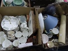 Two boxes mixed china, glassware and other items including linen backed maps etc. ( 2 boxes)