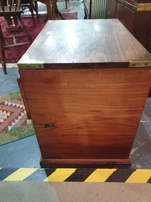 20th century mahogany campaign miniature chest of two short over one long drawer, plinth base, brass - Image 6 of 7