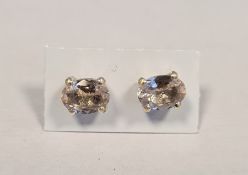 Pair of morganite studs, in silver