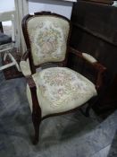 French-style chair with needlework upholstered seat and back