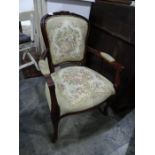 French-style chair with needlework upholstered seat and back