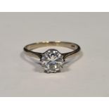 White-metal solitaire diamond ring, with round brilliant-cut diamond (estimated weight 1.48ct,