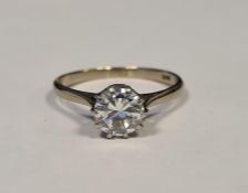 White-metal solitaire diamond ring, with round brilliant-cut diamond (estimated weight 1.48ct,