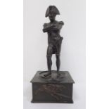 Bronze figure of Napoleon, on square plinth base, 17cm high