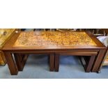 1960's tile-top coffee table nesting two further coffee tables under and matching two-tier tile-