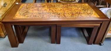 1960's tile-top coffee table nesting two further coffee tables under and matching two-tier tile-