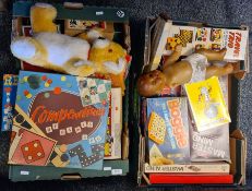 Two boxes of assorted games to include Boggle, etc (2 boxes)