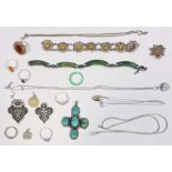 Collection of white metal jewellery to include bracelet, rings, cross pendant, etc