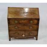 19th century mahogany bureau of three graduated drawers, bracket feet, 99cm x 109cm