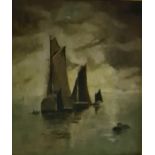 20th century school Oil on canvas Boats by moonlight, unsigned, 29cm x 23.5cm