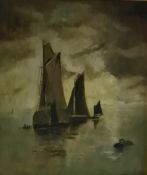 20th century school Oil on canvas Boats by moonlight, unsigned, 29cm x 23.5cm