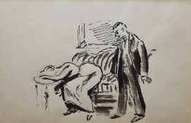 Jean Marchand  Pen and ink Interior scene, unsigned, marked verso