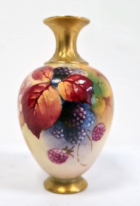 Royal Worcester small oviform fruit painted vase, printed puce marks, date code for 1938, shape