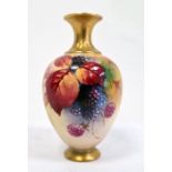 Royal Worcester small oviform fruit painted vase, printed puce marks, date code for 1938, shape