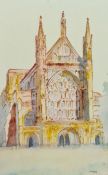 A G Antoniou (contemporary) Watercolour  "Winchester Cathedral", signed lower right and dated 19/