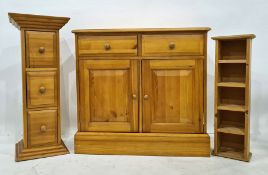 20th century pine sideboard with two drawers above two cupboard doors, plinth base, a narrow chest