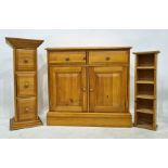 20th century pine sideboard with two drawers above two cupboard doors, plinth base, a narrow chest