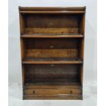 Oak three-section Globe Wernicke bookcase with drawer section to base (no doors), 86.5cm x 130cm