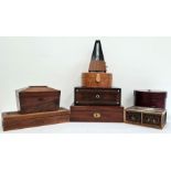 19th century mahogany sarcophagus-shaped tea caddy and various further boxes (7)