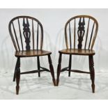Pair of 19th century elm seated splatback chairs with turned legs and stretchers (2)