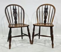 Pair of 19th century elm seated splatback chairs with turned legs and stretchers (2)