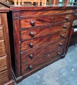 19th Century mahogany chest of five long graduated drawers, on plinth base, 122.5cm x 122cm