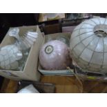 Quantity of 1920's-style lamps and assorted glassware (4 boxes)