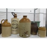 Stoneware flagons including one labelled "Fryco Trademark Aerated Waters R.Fry and Co Limited" 49cms