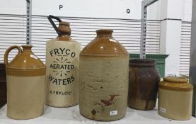 Stoneware flagons including one labelled "Fryco Trademark Aerated Waters R.Fry and Co Limited" 49cms