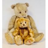Blonde plush teddy bear with velvet and stitched pads, stitched nose, 65cm long and a Hamleys ginger