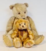 Blonde plush teddy bear with velvet and stitched pads, stitched nose, 65cm long and a Hamleys ginger