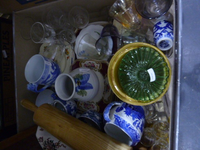 Assorted ceramics including various blue and white enamel plates, a JHW & Sons, Hanley part cake