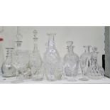 Four glass decanters and stoppers and sundry cut glass