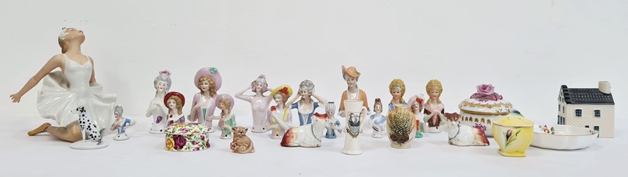 Collection of continental porcelain crinoline ladies and half-figures, pierced for mounting, a