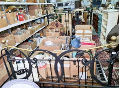 Vintage double bedframe with tubular brass and metal head and footboard and sprung base